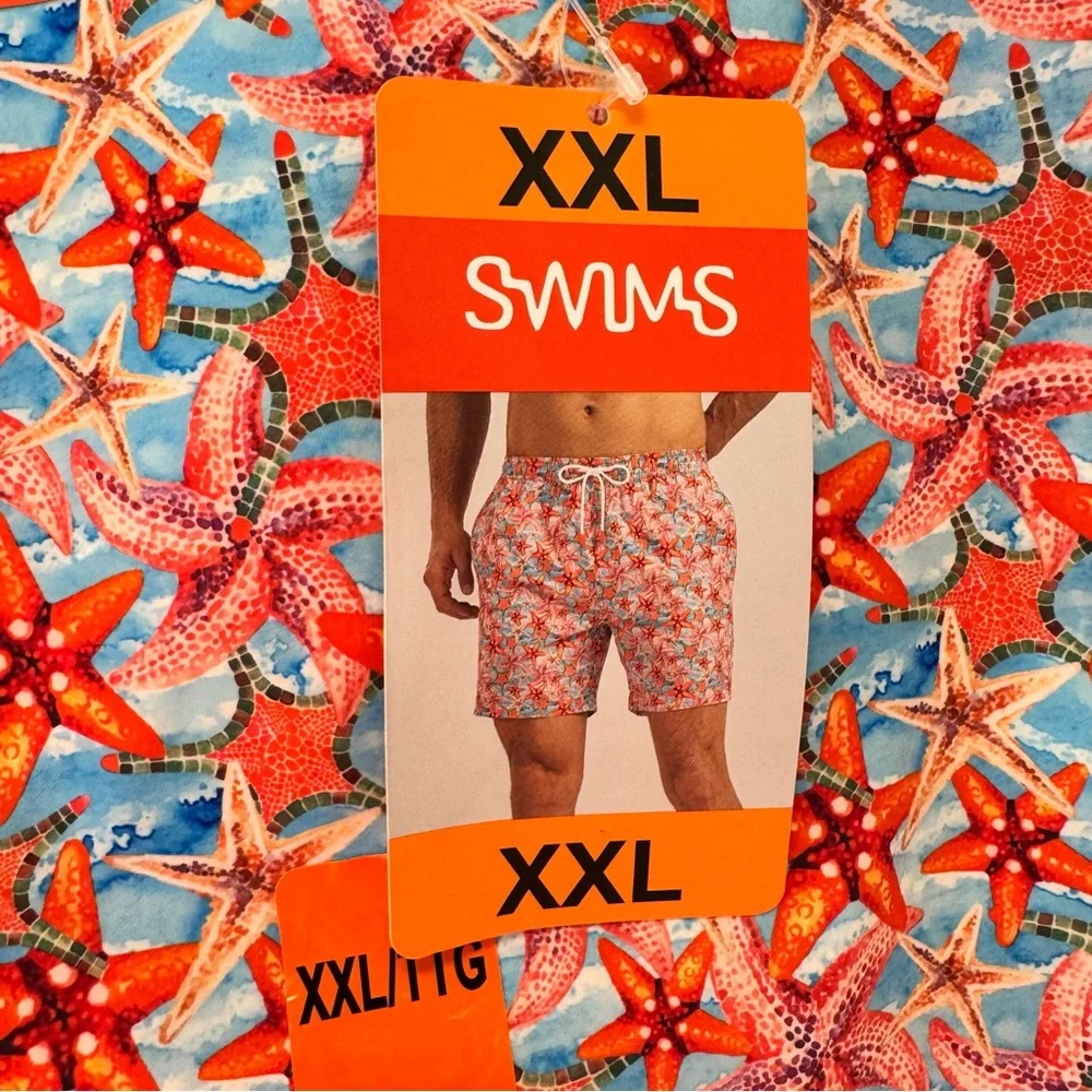 NWT Men's Swims Tropea Starfish Swim Shorts XXL Elastic Drawstring Waist